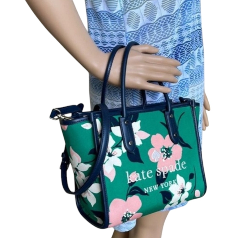 Kate Spade ♠️ Lily Blooms Green flower print Multi Sm Tote Crossbody Bag purse - Picture 8 of 8
